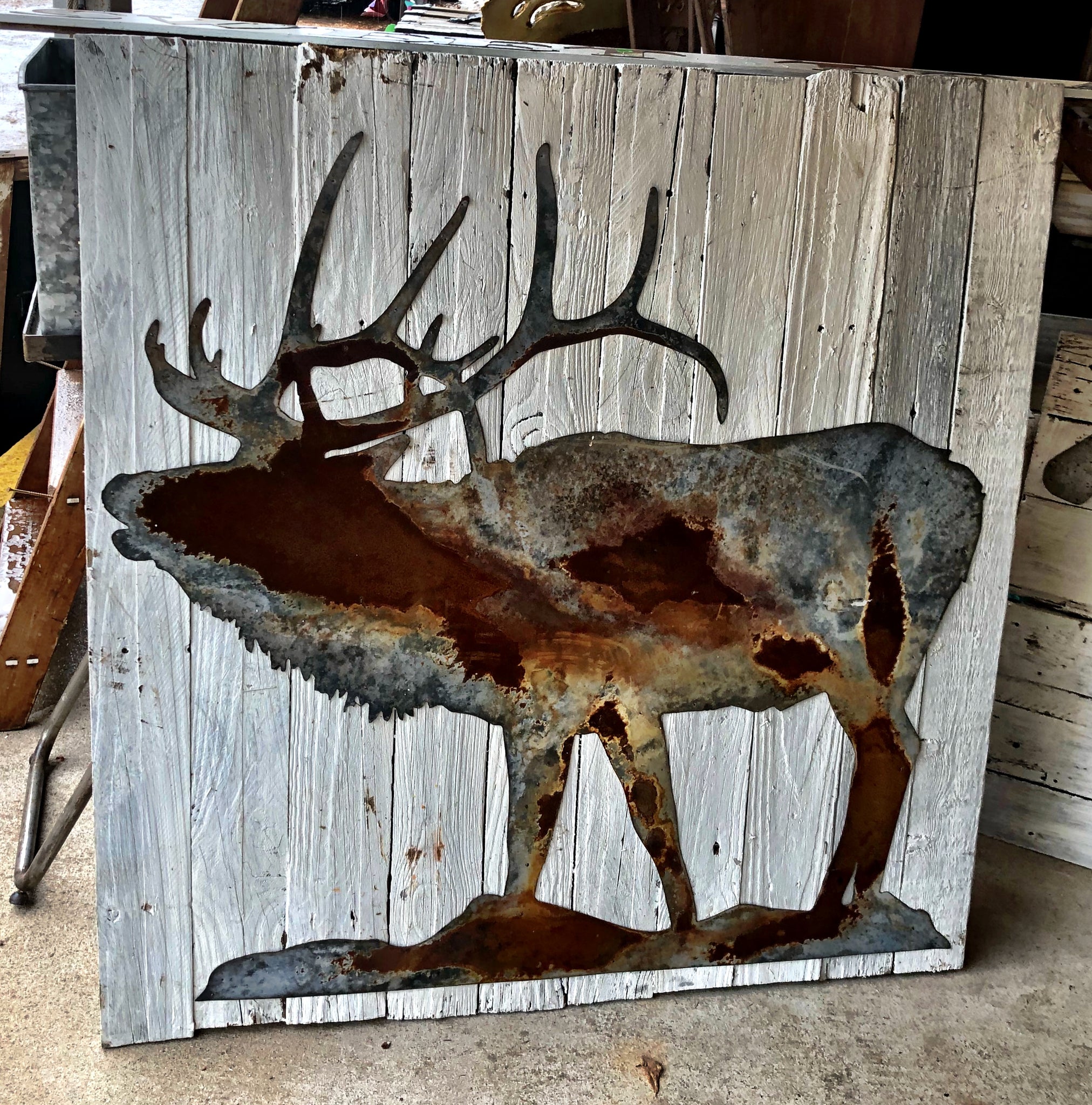 Large Elk on Wood